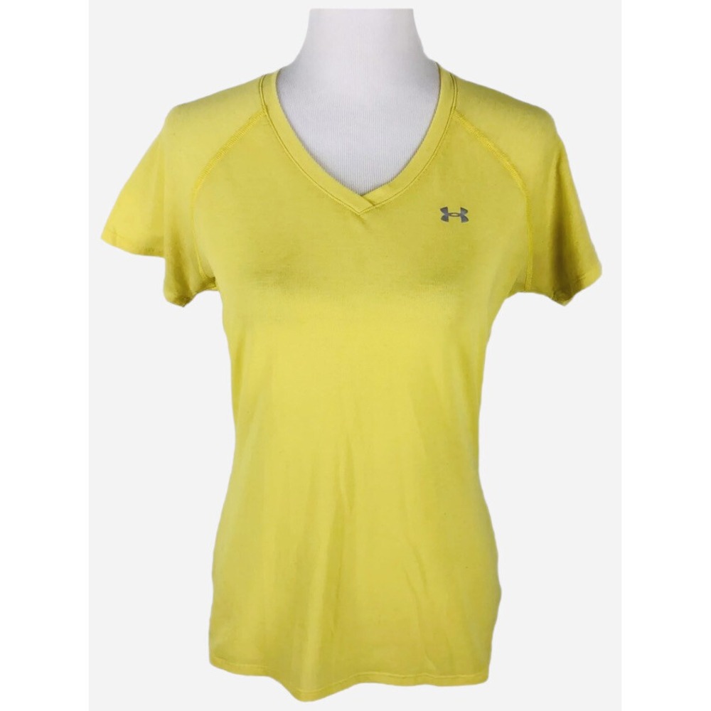 Under Armour Heat Gear Womens Small Shirt Yellow V Neck